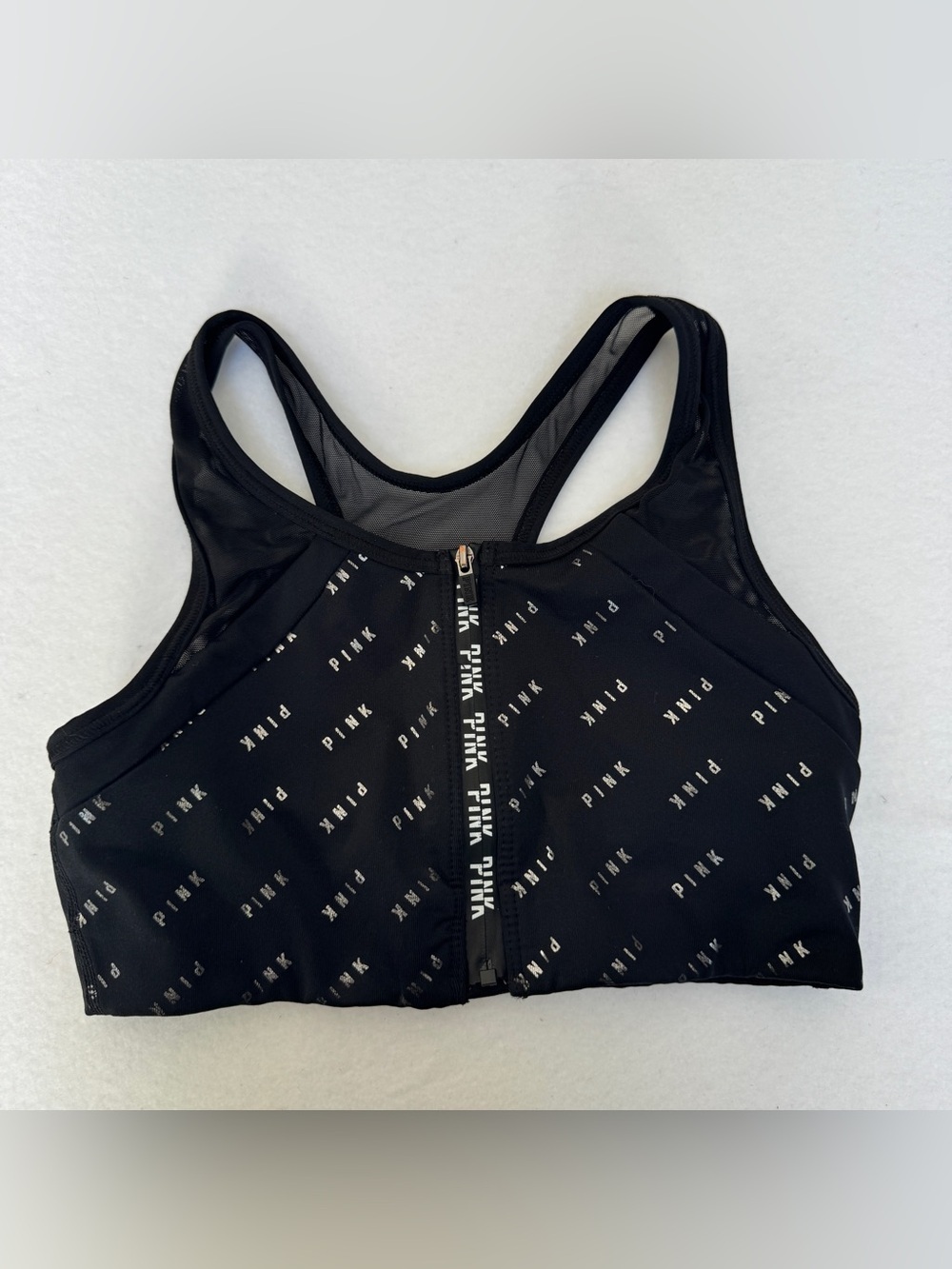 Pink Victorias Secret Woman’s Sport Bra Zip Front Monogram Print Activewear S/P